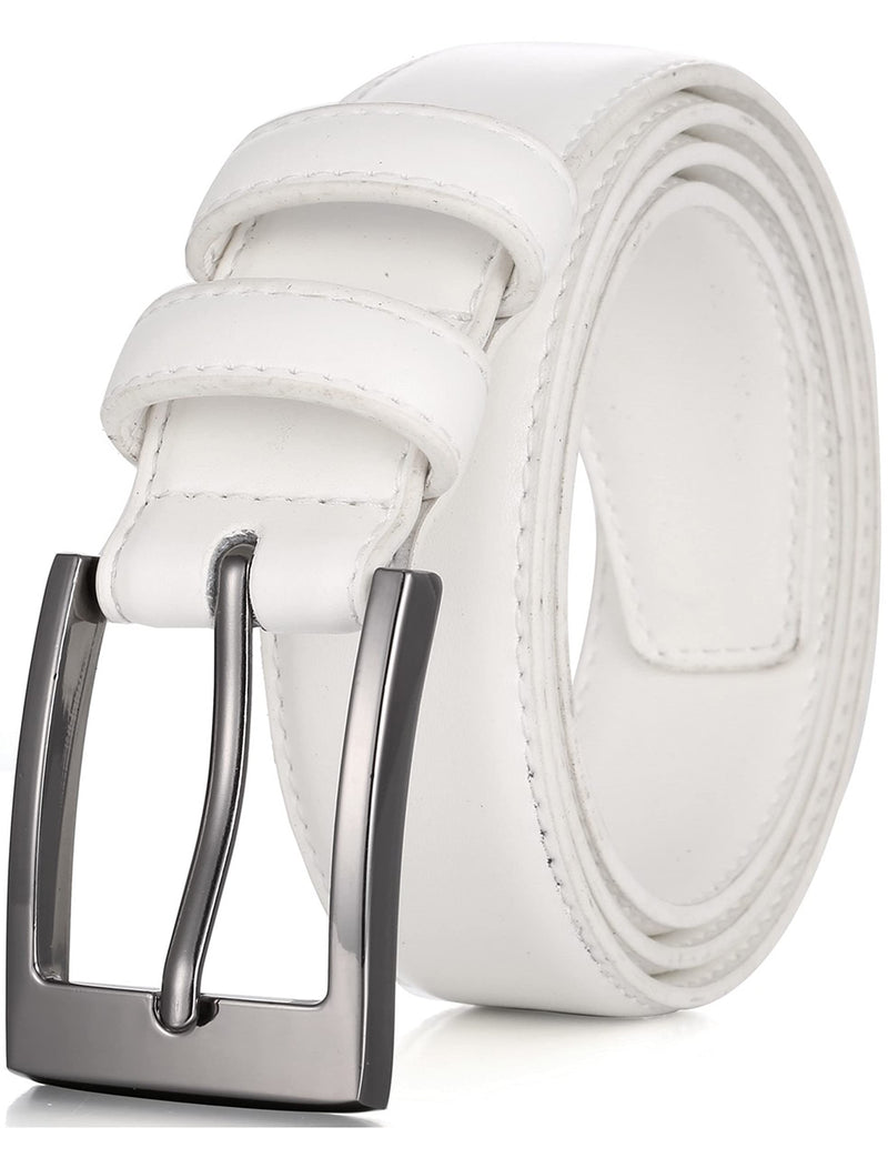 Men's White Leather Dress Belt with Single Prong Buckle, Size 44