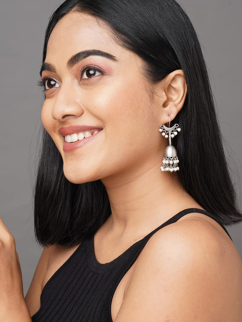 Binnis Wardrobe Silver Toned Contemporary Jhumkas Earrings