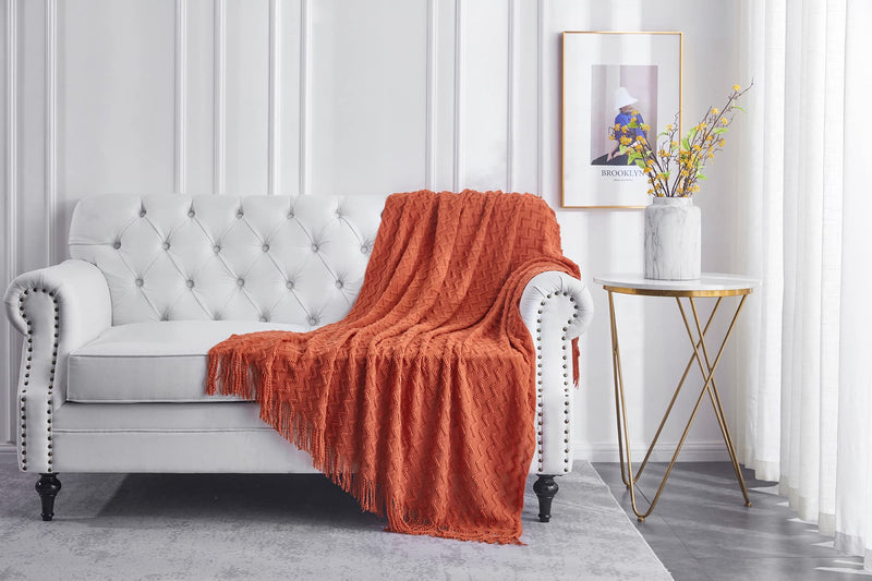 Lunarose 50"x60" Orange-Wave Throw Blanket - Cozy Knitted Decorative Blanket