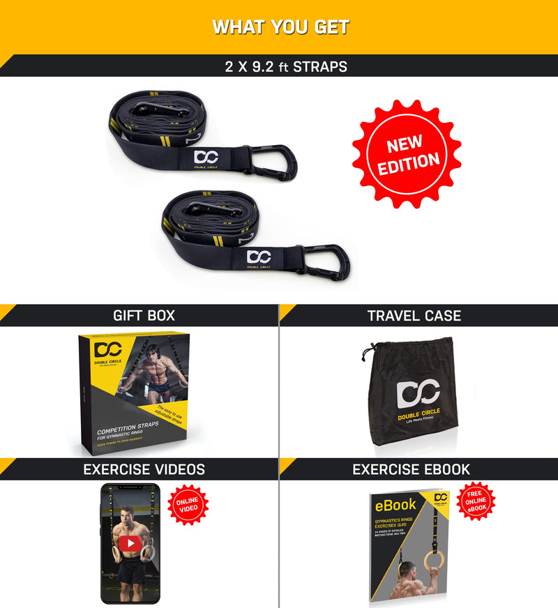 Quick Adjust Gymnastic Ring Straps with Carabiners and Video Guide