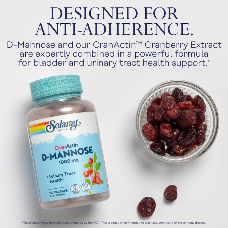 Solaray D-Mannose 1000mg CranActin Cranberry Extract & Vitamin C 120 VegCaps