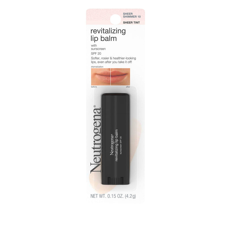 Neutrogena Revitalizing and Moisturizing Tinted Lip Balm with Sun Protective Broad Spectrum SPF 20 Sunscreen, Lip Soothing Balm with a Sheer Tint in Color Sheer Shimmer 10,.15 oz