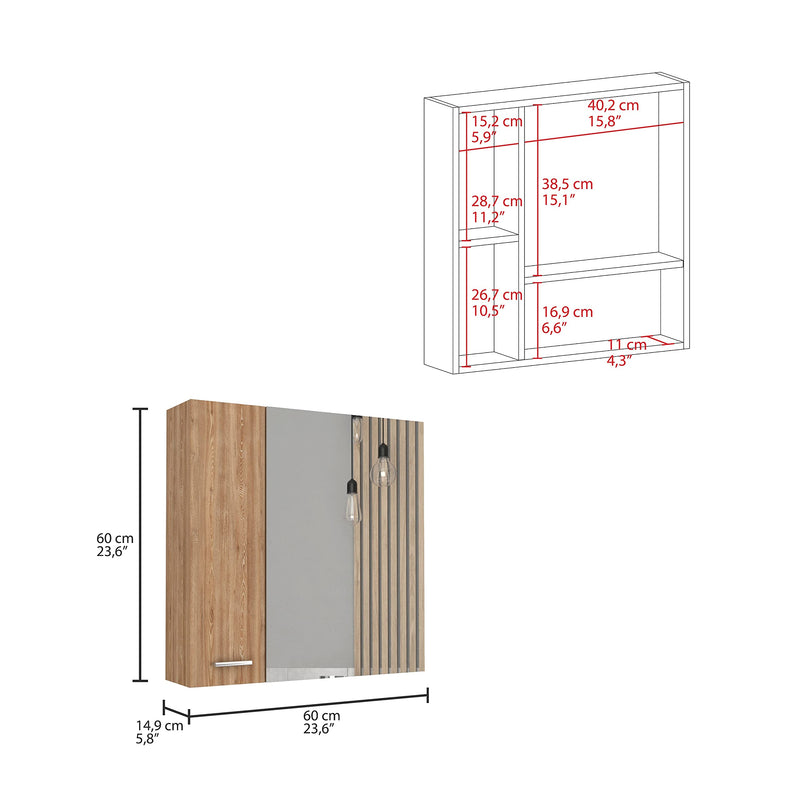 Tuhome Sines Medicine Cabinet Four Internal Shelves Single Door Pine