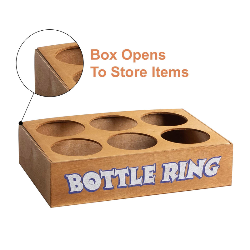 Ring Toss Bottle Carnival Game, 6 Plastic Bottles Targets and 24 Throw Rings, and a Wooden Base Box, Great for all Occasions and Events, Summer Backyard Fun, Holidays, Beach, Party Activities