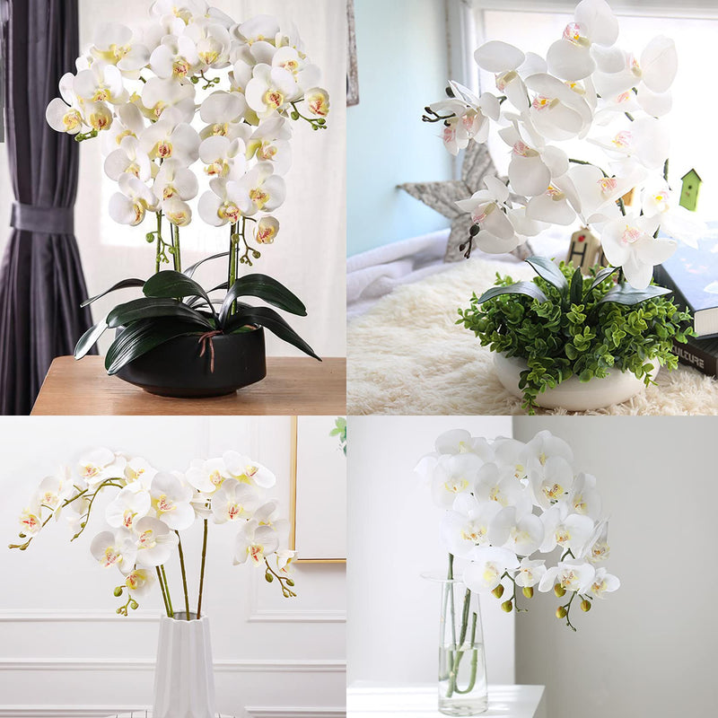 Hinyoco 2 Pcs Artificial Phalaenopsis Flowers Leaves 42 Inch Home Wedding Decor