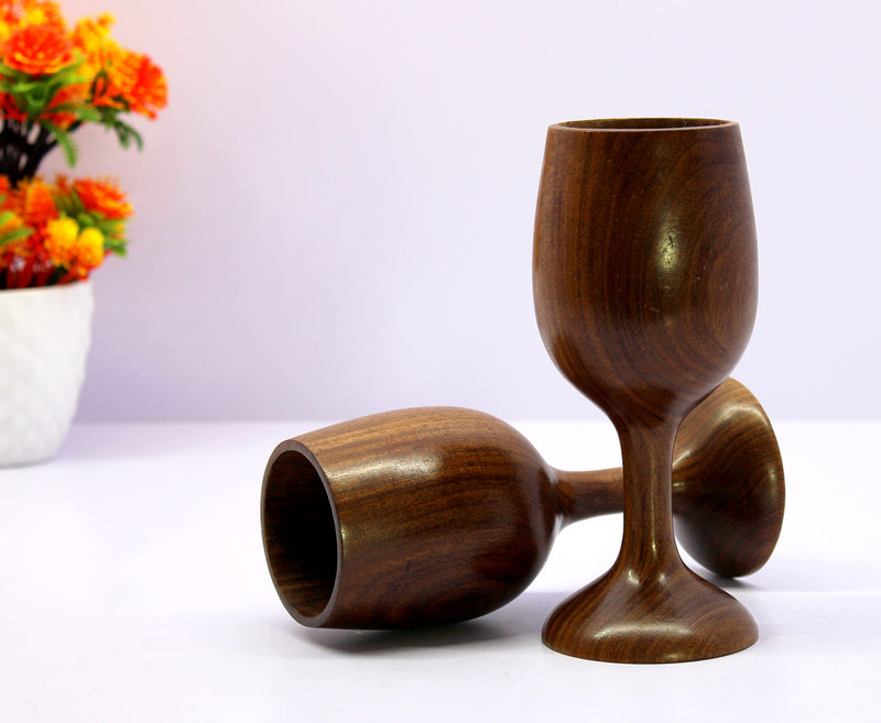 KLEO Wooden Wine Glass Goblet Champagne Flutes Coupes Glasses - Set of 2-250 ml - Wood - 6.9" Inches Height - Brown