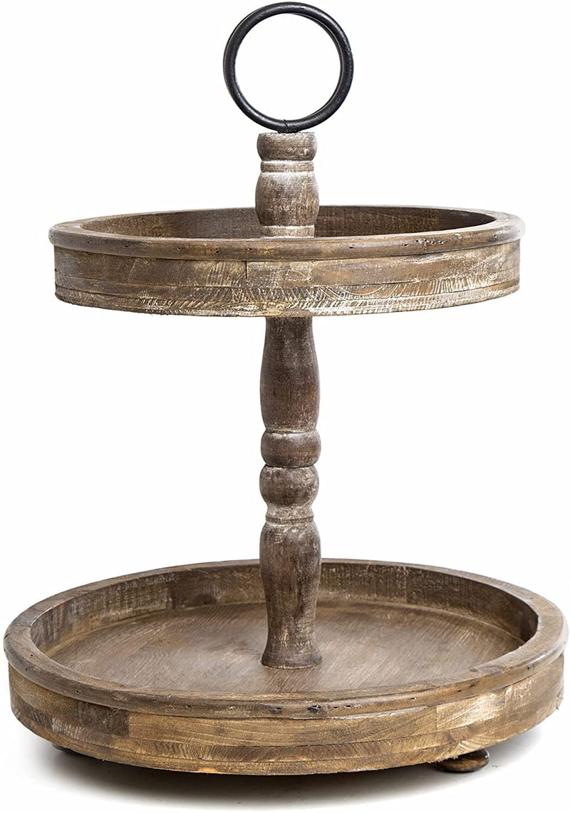 Rustic Wooden 2 Tier Tray Stand for Farmhouse Decor