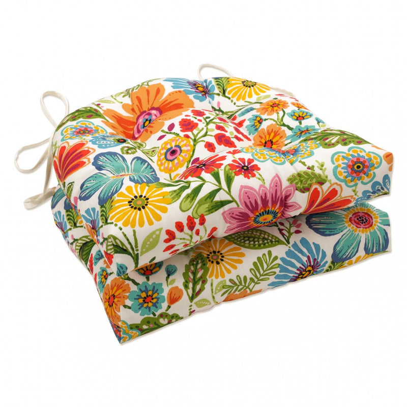 Reversible Floral Indoor/Outdoor Chair Pads 15.5" x 16" Set of 2