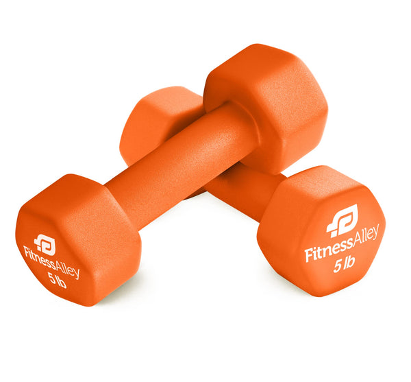 Fitness Alley Neoprene Coated 5lb Hex Dumbbells Orange Pair