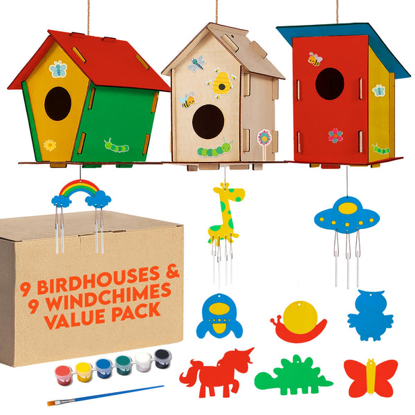 9 Wooden Birdhouses Wind Chimes Craft Kit for Kids Ages 48 Diy Painting Set