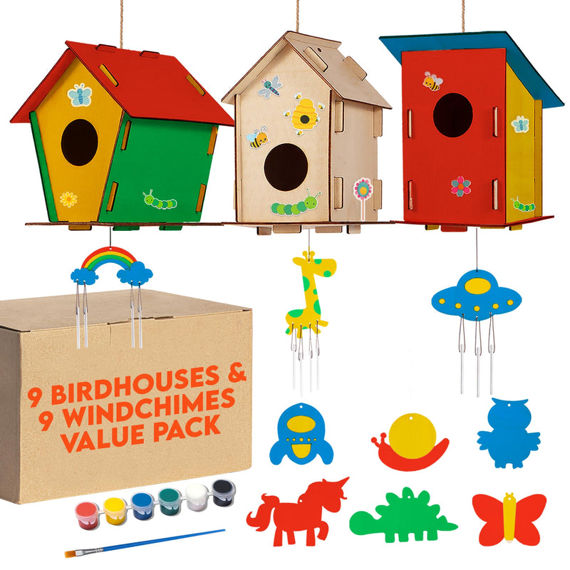 9 Wooden Birdhouses Wind Chimes Craft Kit for Kids Ages 48 Diy Painting Set