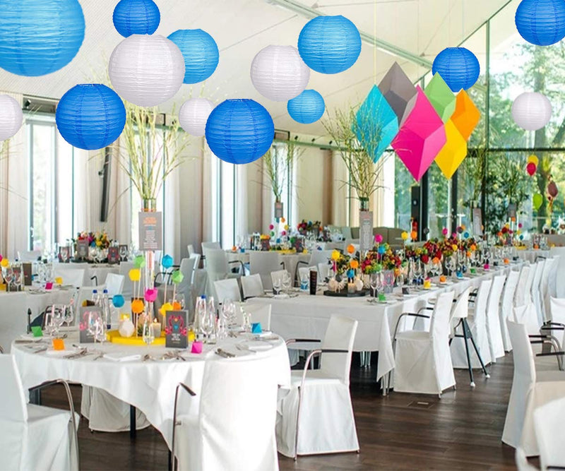 Zilue Blue/White Hanging Paper Lantern Set - 24pcs Party Decor