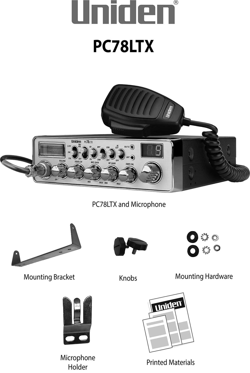 Uniden PC78LTX 40-Channel CB Radio with SWR Meter & PA Function, Silver