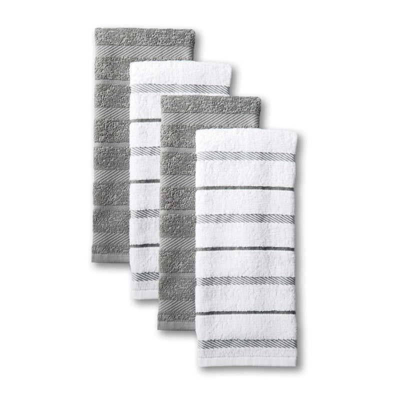 Kitchenaid Albany Kitchen Towel 4 Pack Set Grey & White 16x26