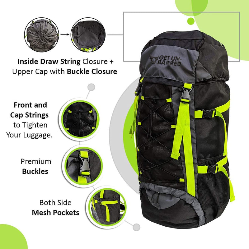 Mufubu 75l Campsack Rucksack for Camping Trekking & Hiking Neon Green Black