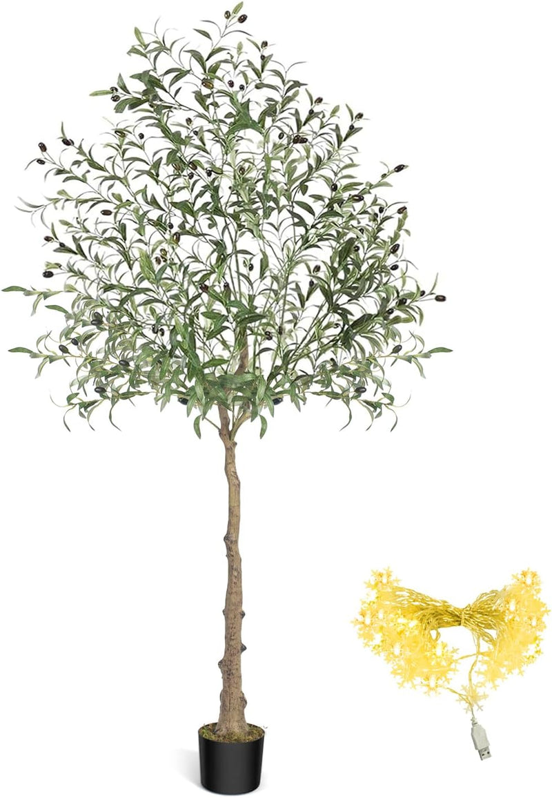 Velener Artificial Olive Tree 6FT Tall with 32ft USB Snowflake Light Strip