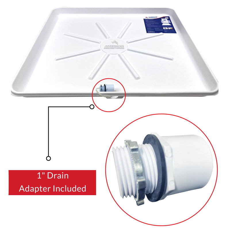 American Built Pro Washer Drain Pan with 1" Adapter Fitting - White