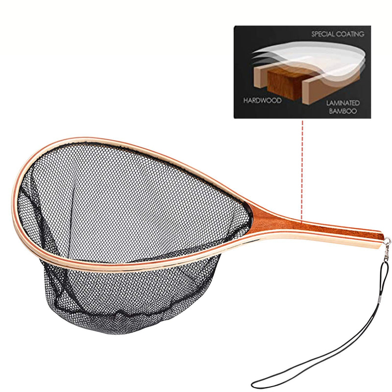 Tear Drop Fly Fishing Landing Net Wooden Frame Trout Bass Catch And Release Net Waterproof Nylon Mesh