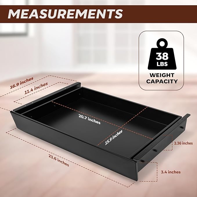 Large 23.6 Inch Under Desk Drawer Slide Out, Pencil Drawer, Undermount Desk Drawer, Under Counter Drawers, Attachable Desk Drawer, Drawer For Under Desk, Undermount Drawer, Under Desk Pull Out Drawer