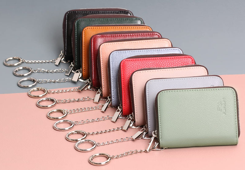 Compact RFID Blocking Card Holder with Zipper and Keychain