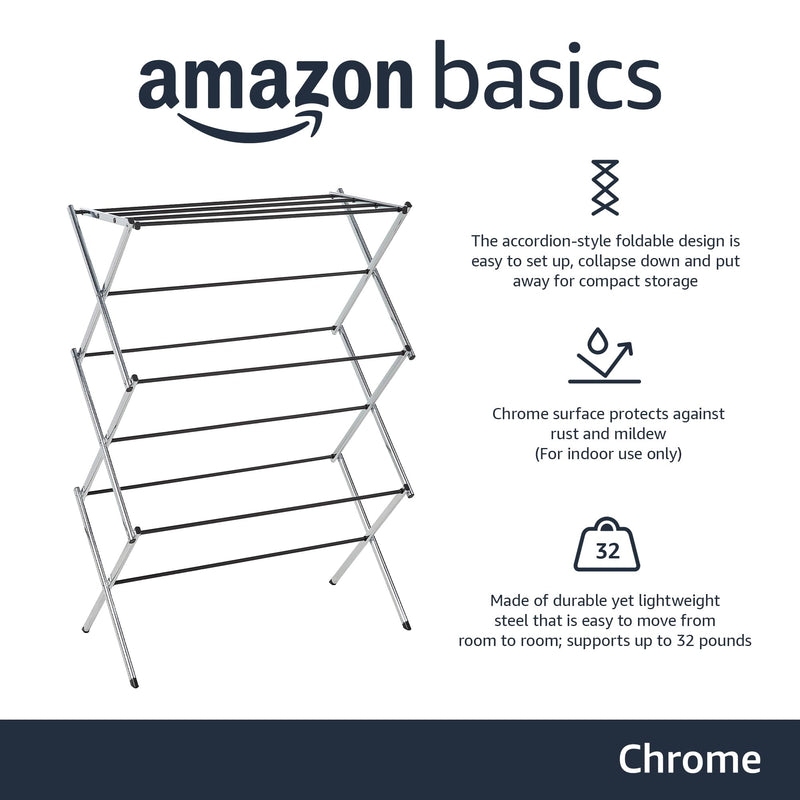 Sturdy Foldable Chrome Laundry Rack for Air Drying 29.4 x 14.8 x 41.9 Inches