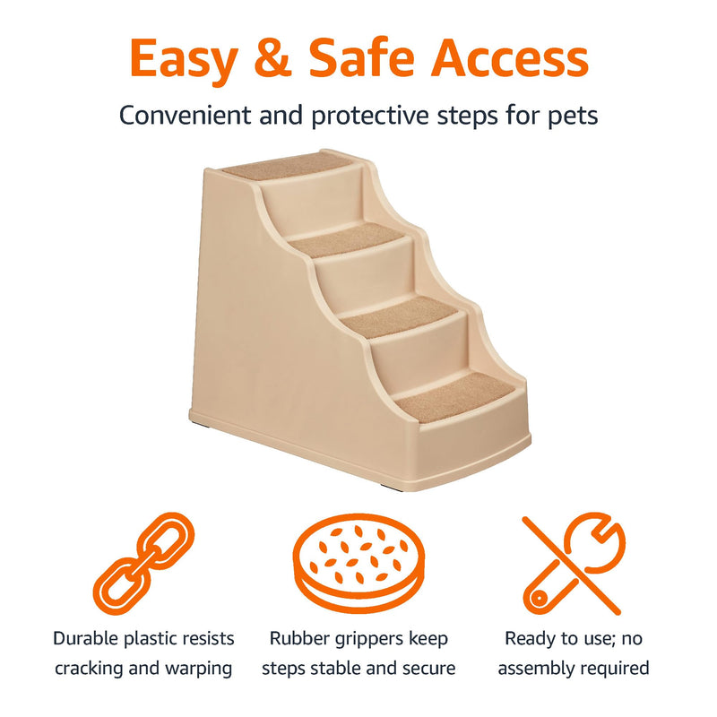 Durable Four-Step Non-Slip Pet Stairs for Dogs and Cats, Tan