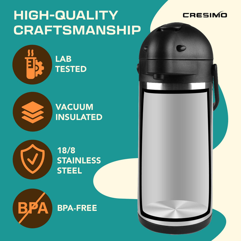 Stainless Steel 3L Thermal Airpot Coffee Dispenser Silver