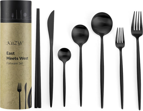 Kiizys Matte Black Flatware Set - 14 Piece Home Accessory