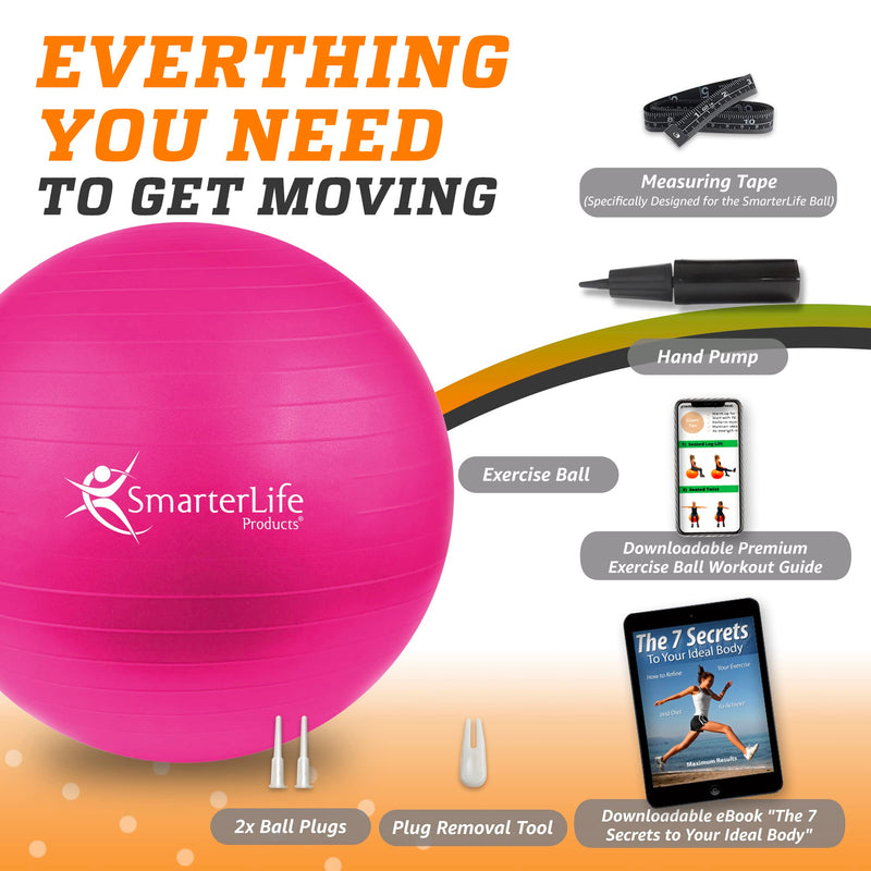 SmarterLife Workout Exercise Ball for Fitness Great as Yoga Ball Chair 75 cm Fuchsia