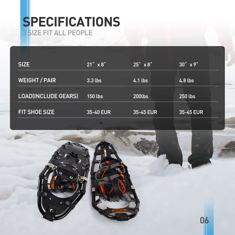 G2 25" Lightweight Snowshoes with Poles and Bag - Orange