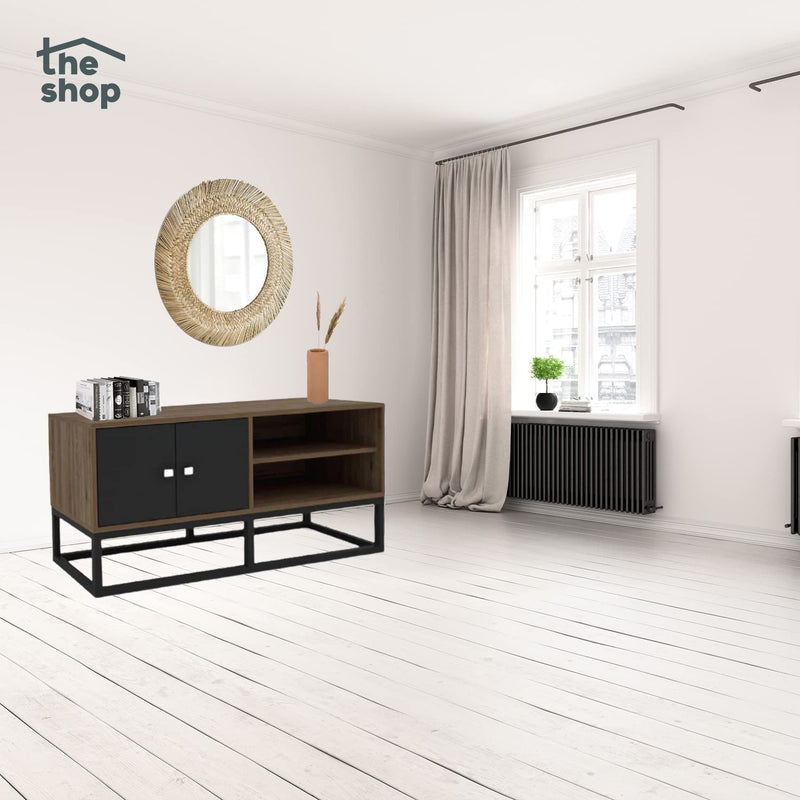 Modern TV furniture inhabits The Shop - 2 doors and Entrapaños - Monarch Entertainment Center - Manufactured in MDF - Metal Base - Ideal to decorate your room - Resistant and Durable Material