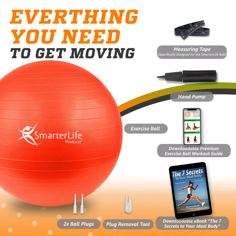 SmarterLife Workout Exercise Ball for Fitness Yoga Balance Birthing 55 cm Orange