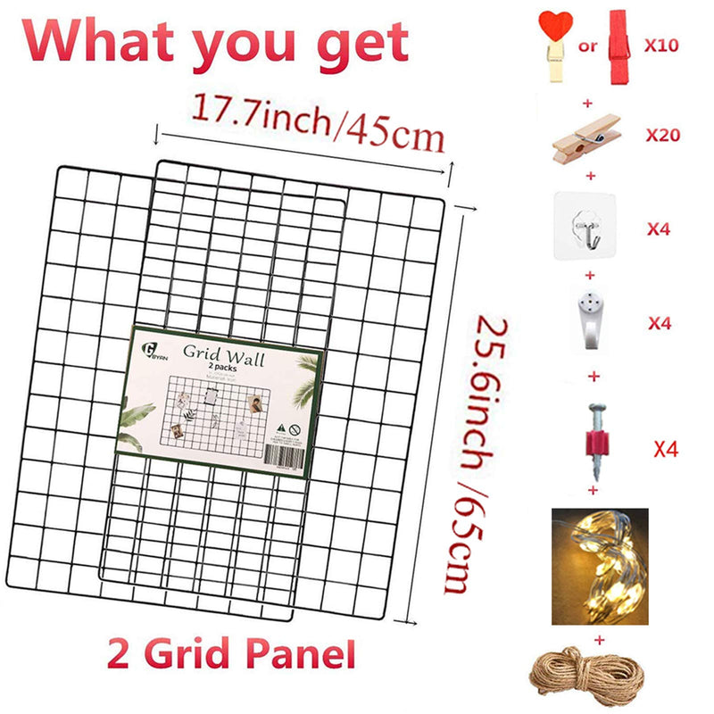 Wire Wall Grid Panels with Lights & Clips - Large Photo Display