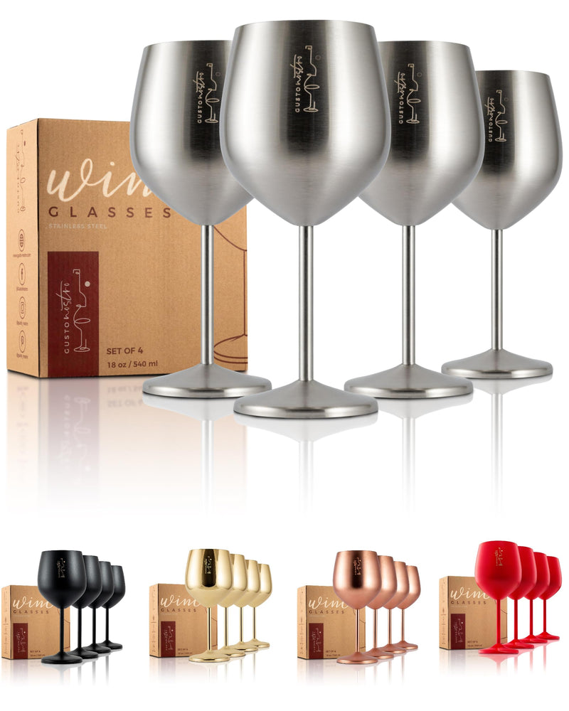 Gusto Stainless Steel Wine Glass Set of 4 18 oz Unbreakable Glasses