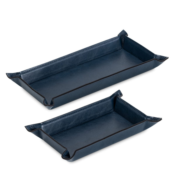 Navaris Faux Leather Tray Set 2 Organizer Trays Navy Blue