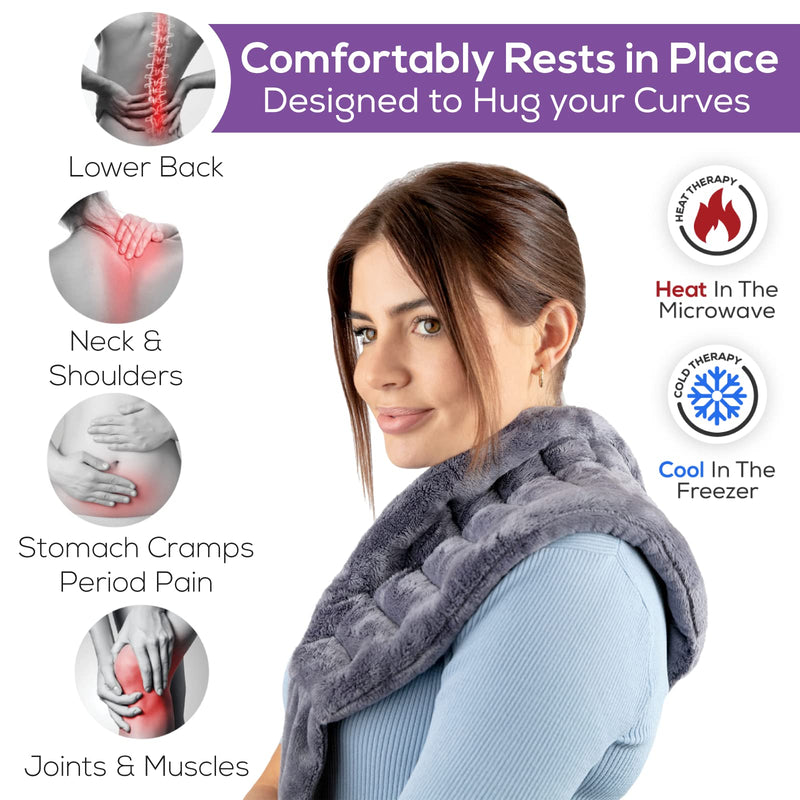 Microwavable Neck and Shoulder Wrap Heating Pad - Gray