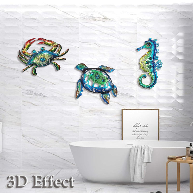 Weibefee Metal Sea Turtle Seahorse Crab Beach Themed Bathroom Wall Art Decor