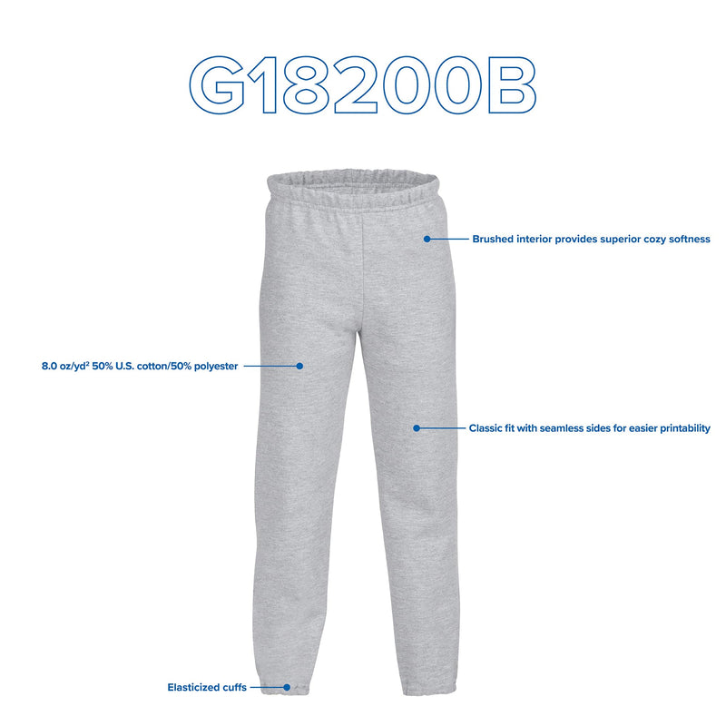 Gildan Youth Elastic Bottom Sweatpants Style G18200B Sport Grey Small