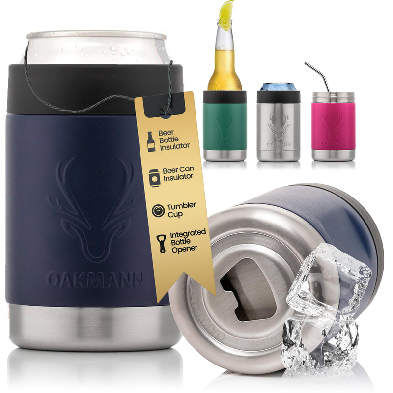 Navy Insulated Beer Can Cooler with Built-In Opener 12 Oz