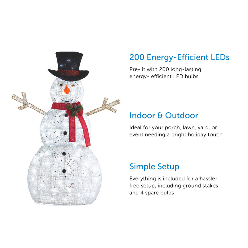 5 Foot LED Light Up Snowman with Top Hat & Red Scarf