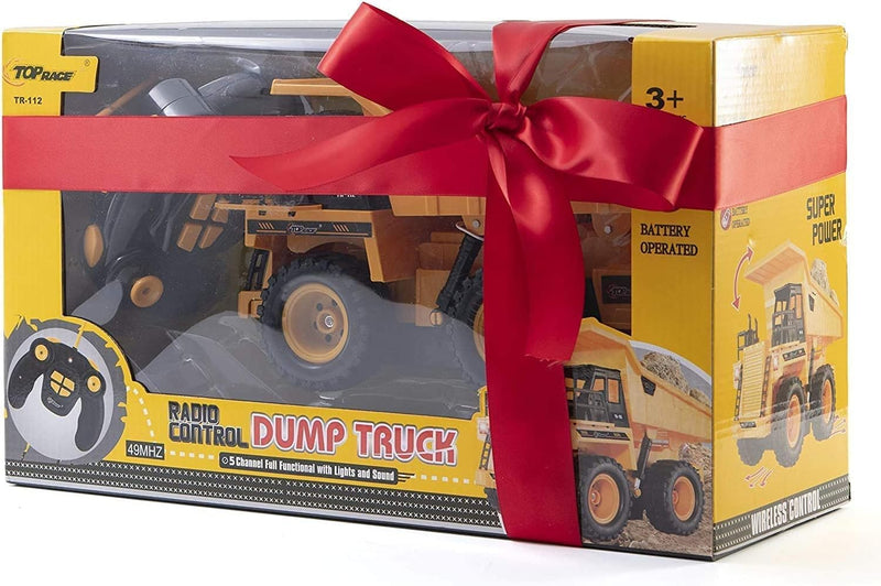 Top Race Remote Control Dump Truck 5 Channel RC Construction Vehicle for Kids