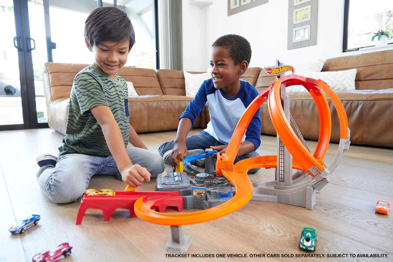 Hot Wheels Spin Storm Track Set with 3 Intersections & Motorized Booster