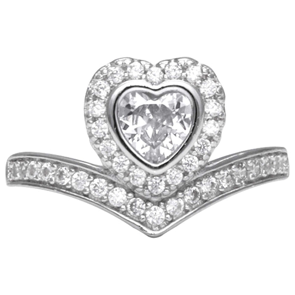 Giva 925 Sterling Silver Hypoallergenic Silver Zircon Crown Heart Ring