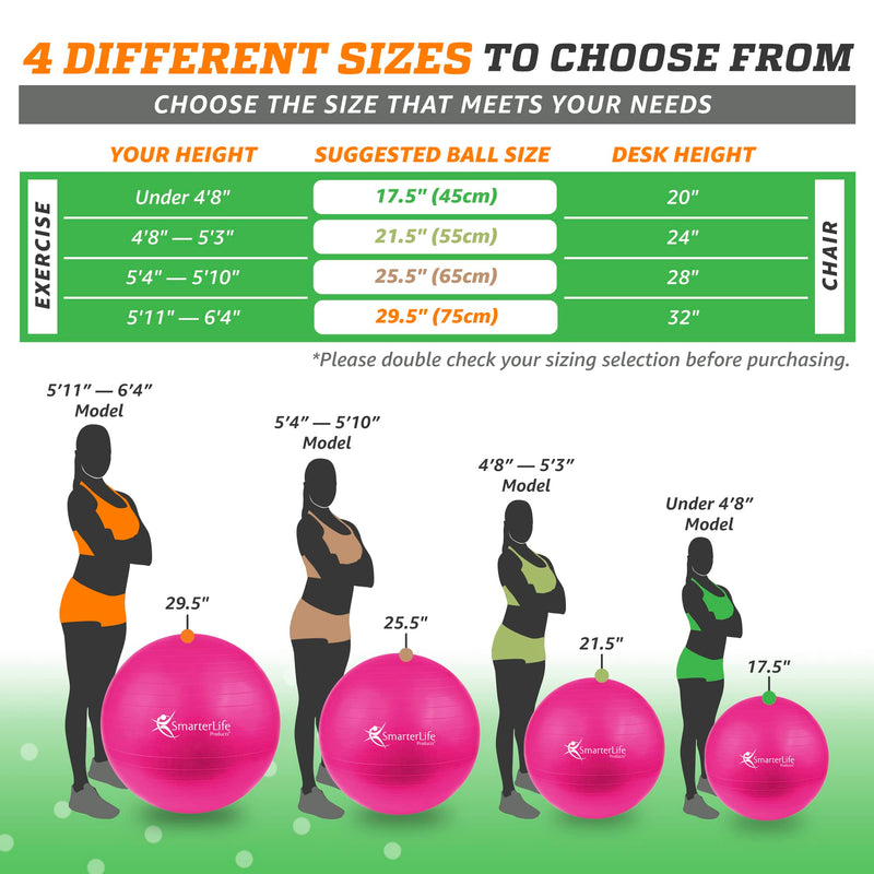 SmarterLife Workout Exercise Ball for Fitness Yoga Balance Yoga Ball 65 cm Fuchsia