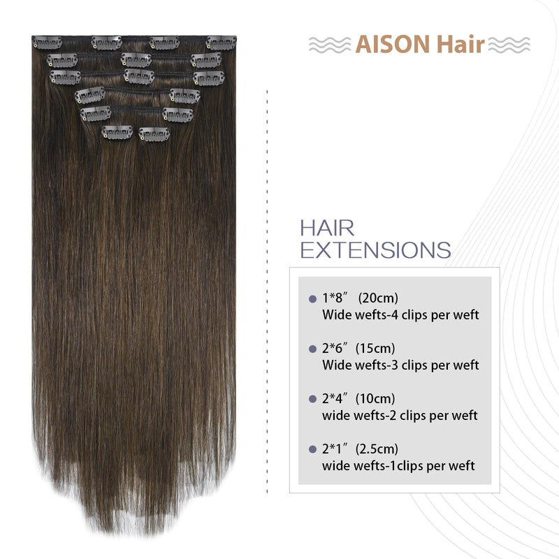 Aison Medium Brown 18 Inch Remy Human Hair Clip-In Extensions 70g