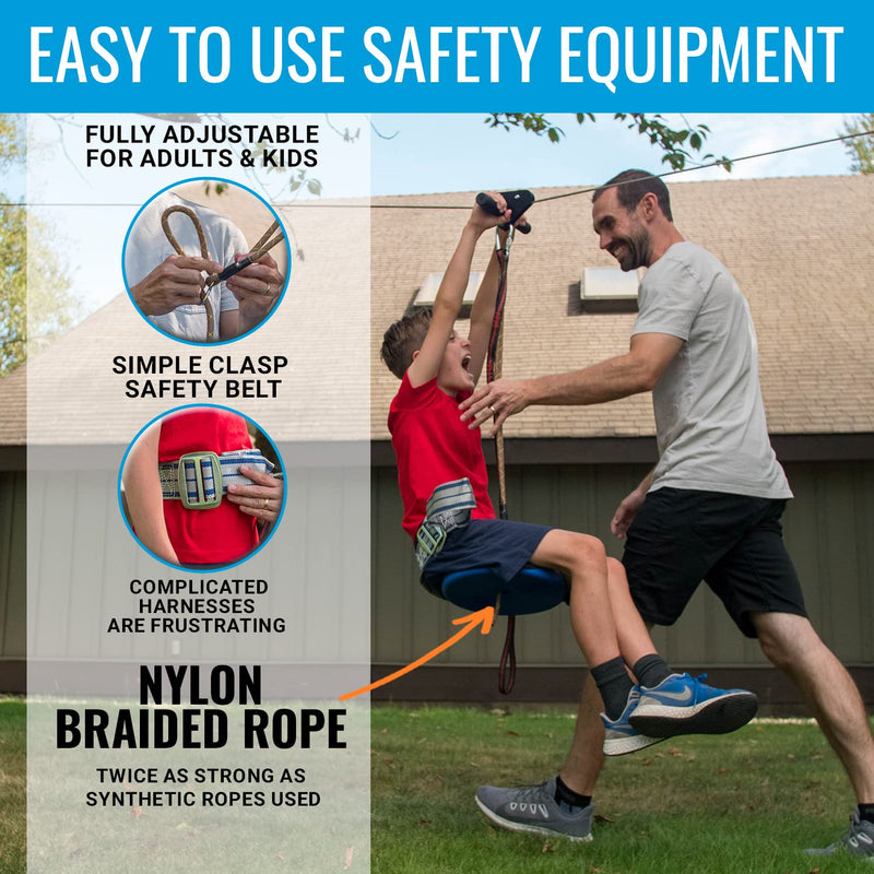 Hyponix Zip Line Kit 120 200 Ft 350 Lb Capacity Rust Proof Harness Backyard Fun