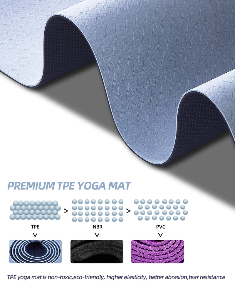 Coolmoon Non-Slip TPE Yoga Mat with Carry Strap - 72" x 24"