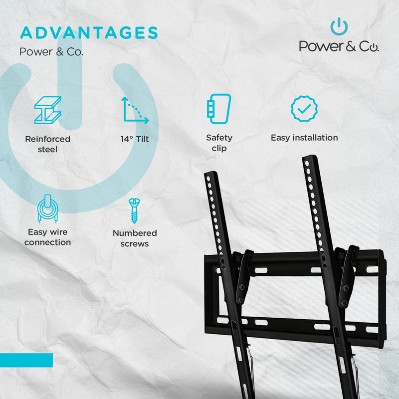 Power & Co Universal Fixed Tv Wall Mount for 32 to 75 Screens 154 Lbs Capacity