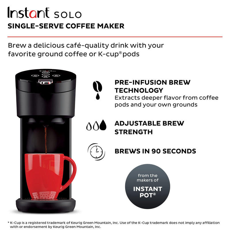 Instant Solo Single Serve Coffee Maker K Cup Compatible 40oz Reservoir Black