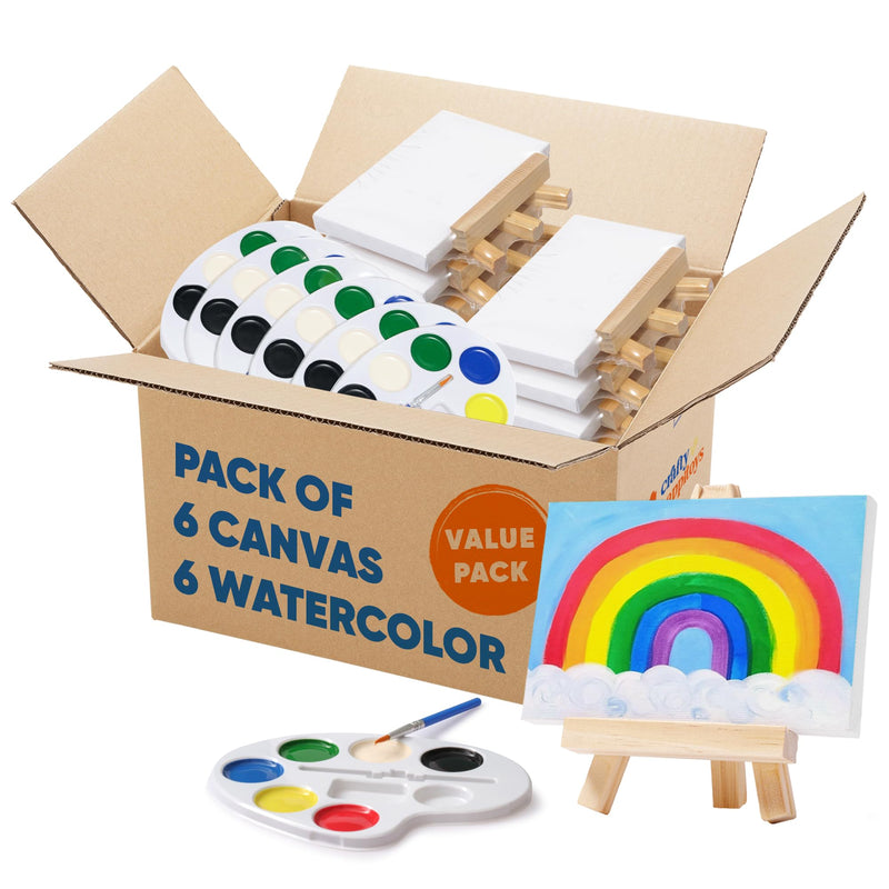 Kids Mini Canvas and Easel Art Set - 12 Pack with Watercolors